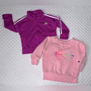 Lot (2) Infant Girls ADIDAS Zippered Jacket & CHAMPION Pink Sweatshirt Size 6 m